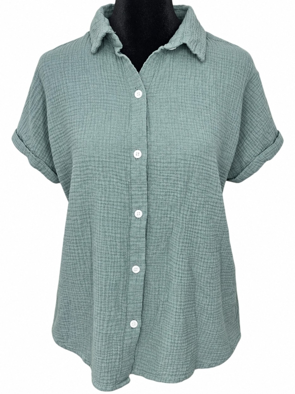 Jessica Simpson Women’s M Sage Green Textured Gauze Button Down Shirt
